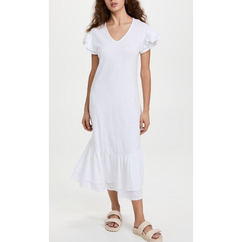 Z Supply Zella White Tee Shirt Midi Ruffle Dress Casual Basic NWT Medium